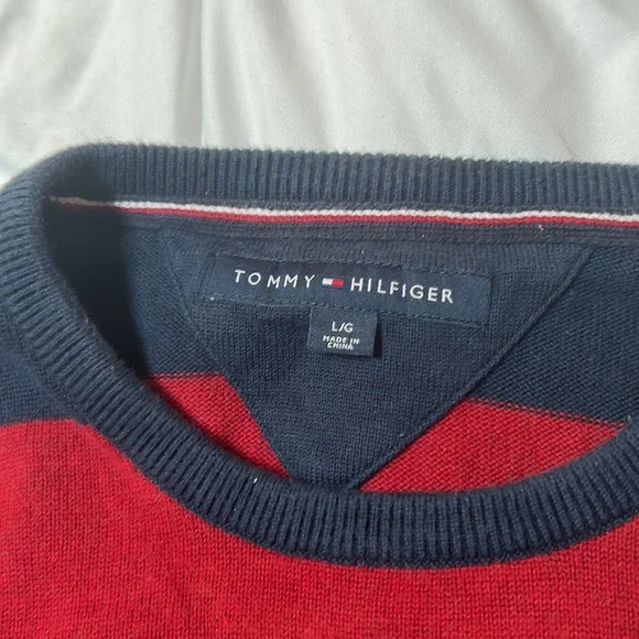 Tommy Hilfiger Red and Blue Striped Crewneck Sweater - Picture 3 of 3